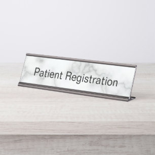 Patient Registration Elegant Faux White Marble Desk Name Plate