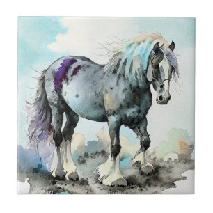 Patient Shire Horse Watercolour Ceramic Tile