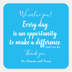 Patient Thank You Blue White Typography Square Sticker