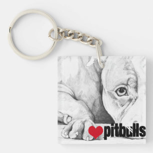 Patiently Waiting (heart pitbulls) Keychain