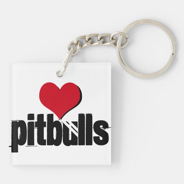 Patiently Waiting (heart pitbulls) Keychain (Back)