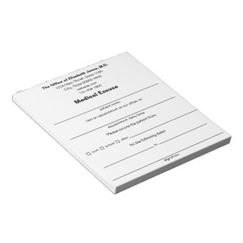 Patient's Medical Excuse Doctor's Note White