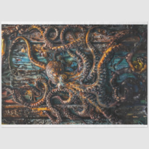 Patina Blue Rust Octopus Decoupage Tissue Paper