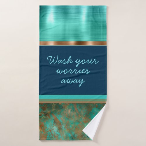 Patina _ blue teal rusty custom text and Monogram  Bath Towel Set