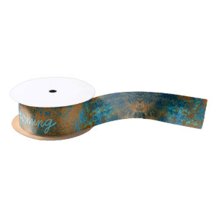 Patina - blue, teal, rusty custom text satin ribbon