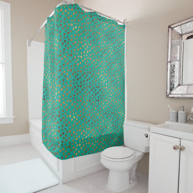 Patina Blue Turquoise Teal Copper Dots modern Shower Curtain (In Situ)