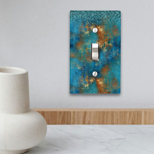 Patina Copper Turquoise Glitter  Light Switch Cover