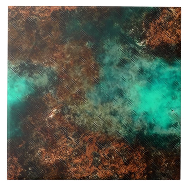 Patina Copper Turquoise Rust Ceramic Tile (Front)