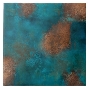 Patina Copper Turquoise Rust Ceramic Tile