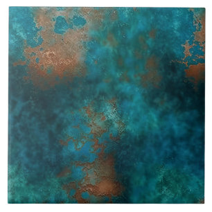 Patina Copper Turquoise Rust Ceramic Tile