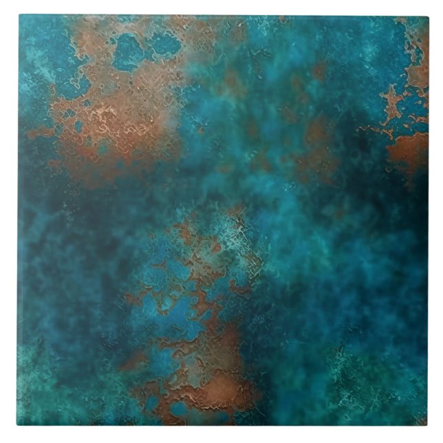 Patina Copper Turquoise Rust Ceramic Tile (Front)
