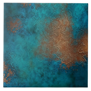 Patina Copper Turquoise Rust Ceramic Tile