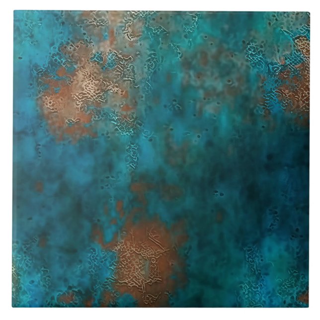 Patina Copper Turquoise Rust Ceramic Tile (Front)