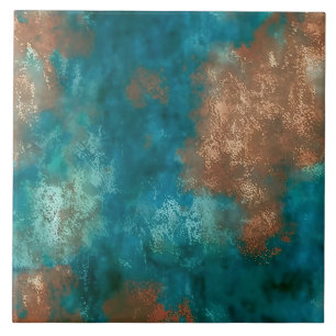 Patina Copper Turquoise Rust Ceramic Tile