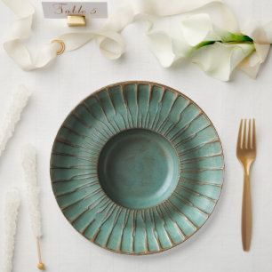 Patina Green & Antique Gold Pottery-Inspired Paper Plates