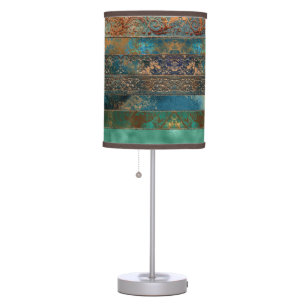 Patina inspired loft industrial blue brown teal table lamp