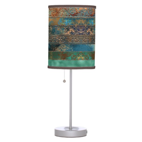 Patina inspired loft industrial blue brown teal table lamp