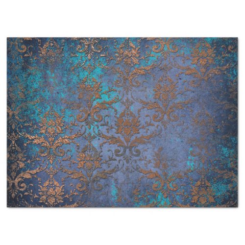 Patina Scroll Work Flowers on Purple Decoupage Tissue Paper