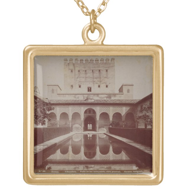 Patio de los Arrayanes, Alhambra, c.1875-80 (sepia Gold Plated Necklace (Front)