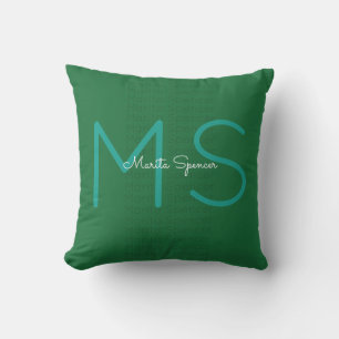 patio-decor name & initials monogram , green throw pillow