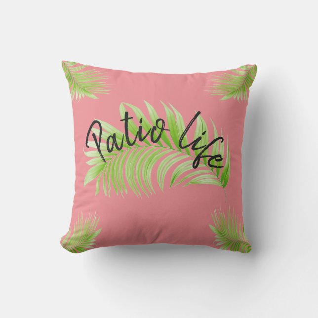 Patio Life Tropical Green Ferns Pattern Outdoor Pillow (Front)