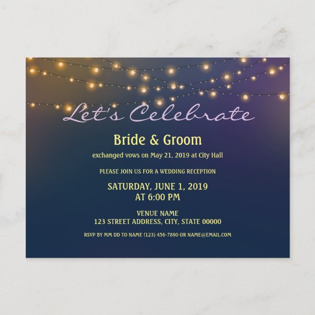 Patio Lights Wedding Reception Eloped Postcard (Front)