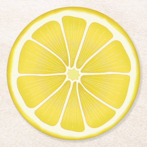 Patio Party Slice of Lemon Round Paper Coaster