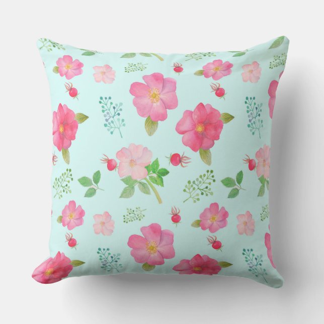Patio Pillow Beautiful Wild Pink Roses Rose Hips (Front)