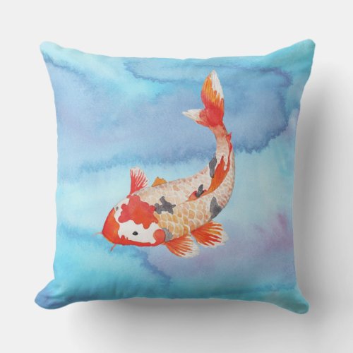Patio Pillow Golden Koi Carp Fish Watercolor