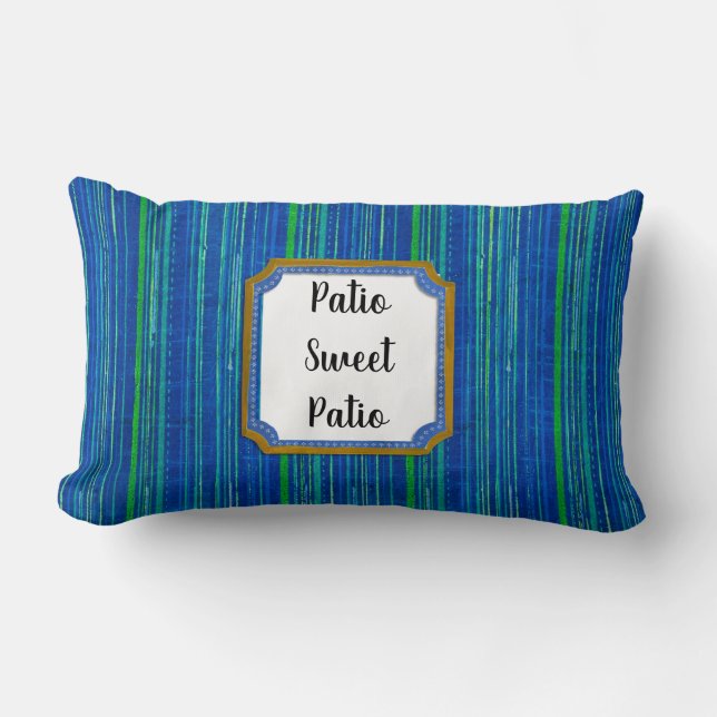 Patio Sweet Patio Blue Green Stripe Customizable Lumbar Pillow (Front)