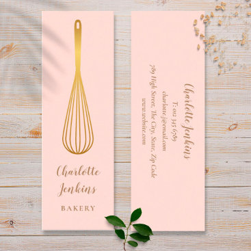 Patisserie Chef Blush Pink Gold Whisk Mini Business Card