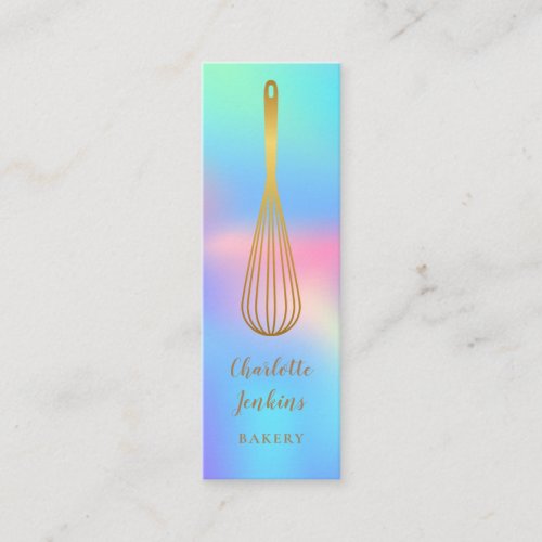 Patisserie Chef Rainbow Holographic Gold Whisk Mini Business Card