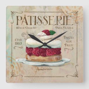 Patisserie Clock, "Frambosier" Square Wall Clock