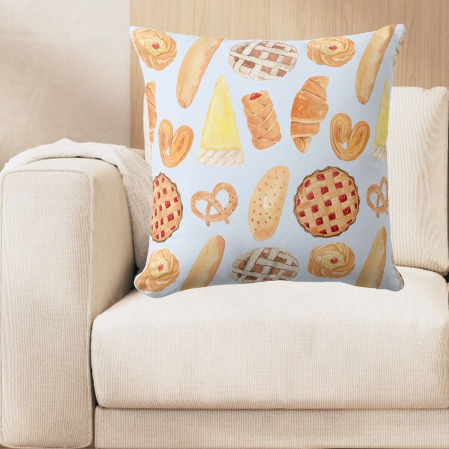 Patisserie French Bakery Pastry Bread Food Art Throw Pillow (In situ)