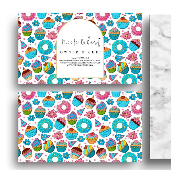 Patisserie Pastry Chef Bakery blue Donuts pattern Business Card (Creator Uploaded)