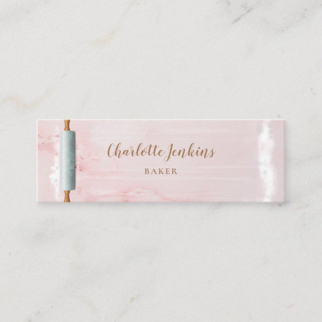 Patisserie Pink Marble Rolling Pin Pastry Chef Mini Business Card (Front)