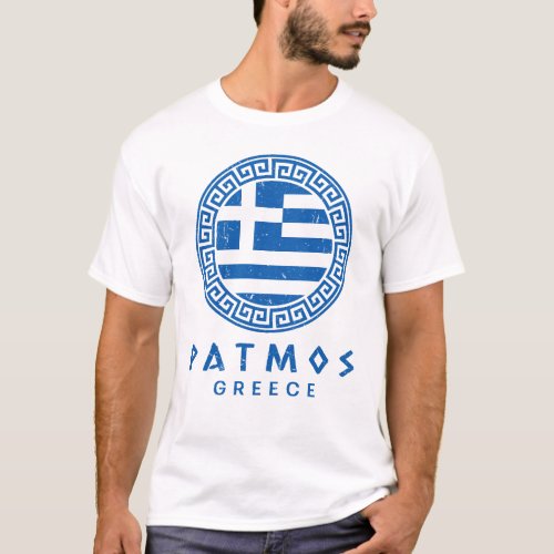 Patmos Greece Distressed Design Mens White T_Shirt