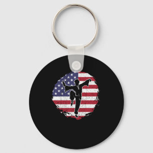 Patreotic Karate Kung Fu Fighter USA Flag Gift Keychain