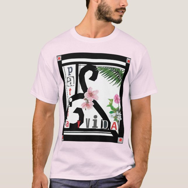 Patria y Vida Black Frame Pink Flowers T-Shirt (Front)