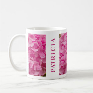 PATRICIA Name and Pink Spring Hydrangea Flower Coffee Mug