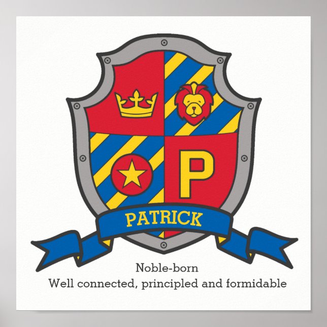 Patrick boys name meaning heraldry shield letter P Poster (Front)