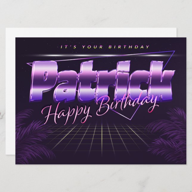 Patrick Name First name lila retro card Birthday (Front/Back)