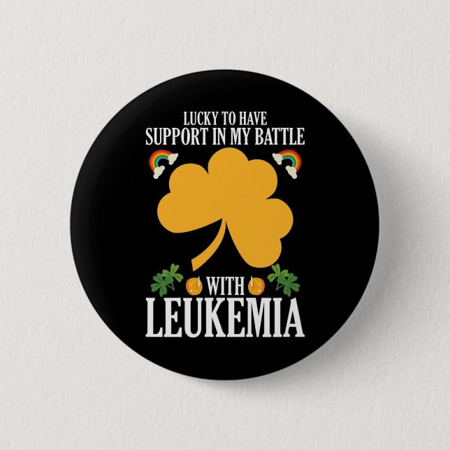 Patricks Day Four Leaf Clover Leukemia Awareness M Button (Front)