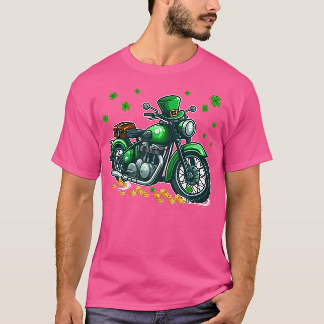 Patrick'S Day Motorcycle Shamrocks Lucky Patrick'S T-Shirt (Front)
