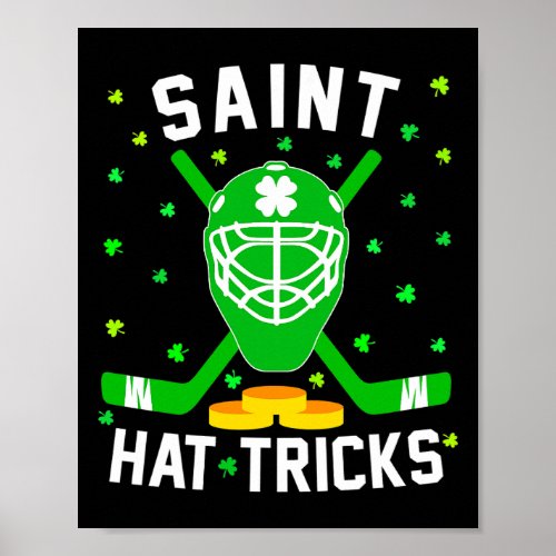Patricks Day Saint Hat Tricks Hockey Shamrock Kids Poster