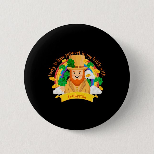 Patricks Four Leaf Clover Leprechaun Leukemia Awar Button (Front)
