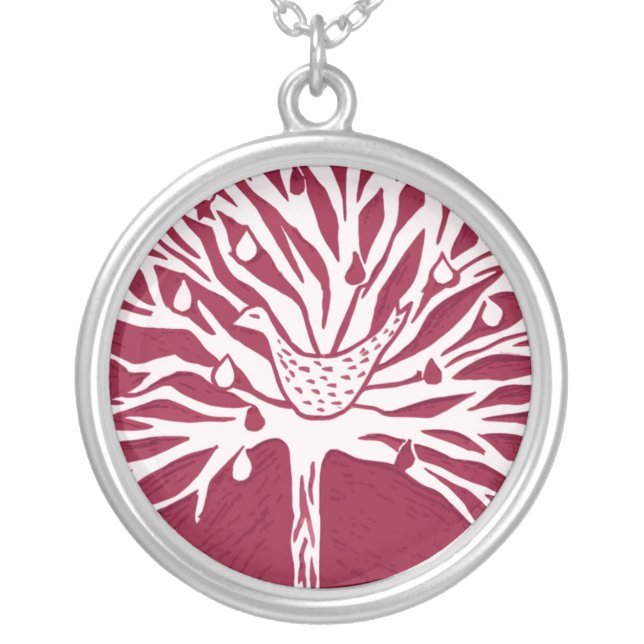 Patridge in Pear Tree Silver Plated Necklace (Front)