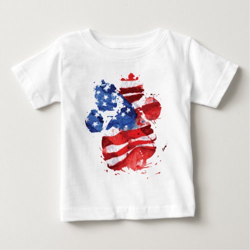 Patriot American Flag Paw Print in Watercolor T_Sh Baby T_Shirt