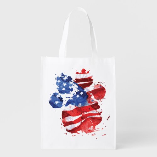 Patriot American Flag Paw Print in Watercolor Tank Grocery Bag