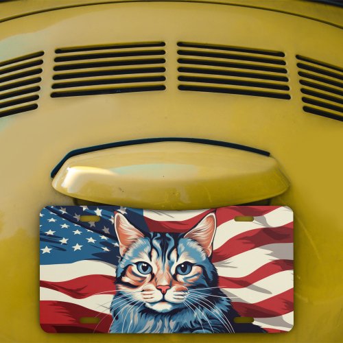Patriot Americana Cat with USA Flag License Plate